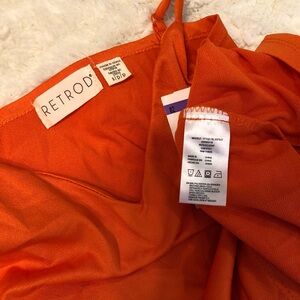 RETROD Orange Midi Dress - Sleeveless V-Neck